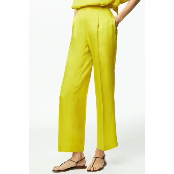Carolina Herrera Silk Jacquard Stright-leg Pants, Lime